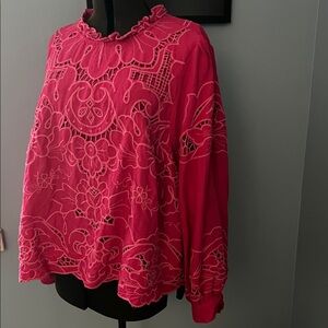 Anthropologie Magenta Ruffle Top